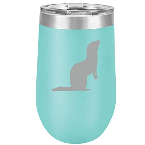 16 oz Double Wall Vacuum Insulated Stainless Steel Stemless Wine Tumbler Glass Coffee Travel Mug With Lid Ferret (Teal)