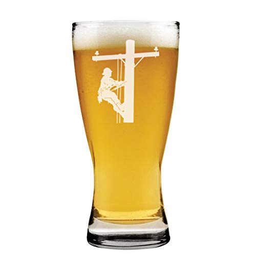 15 oz Beer Pilsner Glass Lineman Electric Pole Climber