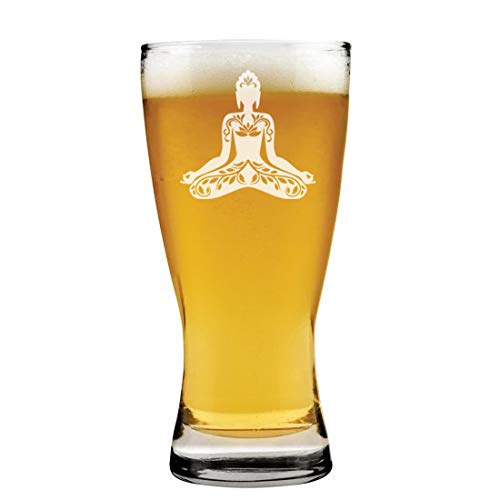 15 oz Beer Pilsner Glass Buddha Yoga Lotus