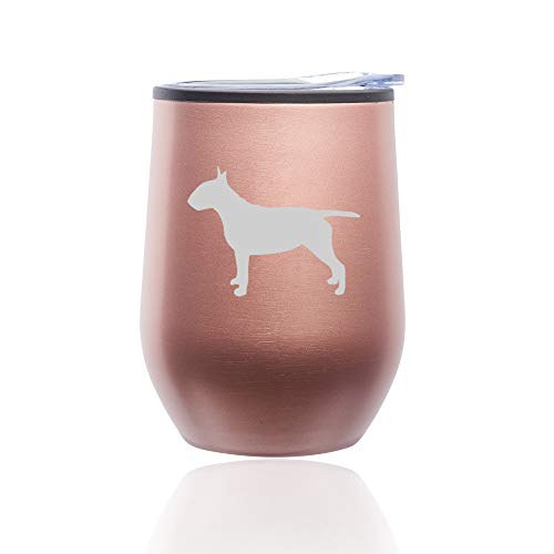 Stemless Wine Tumbler Coffee Travel Mug Glass With Lid Bull Terrier (Rose Gold)