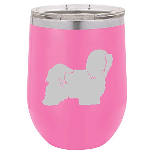 12 oz Double Wall Vacuum Insulated Stainless Steel Stemless Wine Tumbler Glass Coffee Travel Mug With Lid Havanese (Hot-Pink)