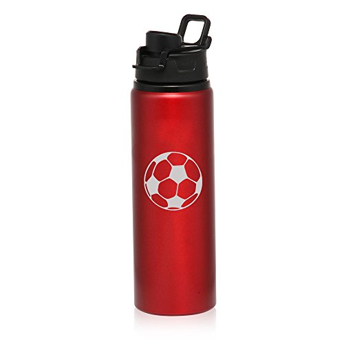 25 oz Aluminum Sports Water Travel Bottle Soccer Ball (Red)