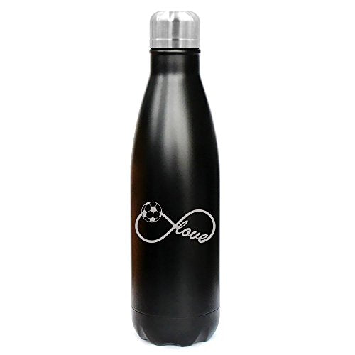 17 oz. Double Wall Vacuum Insulated Stainless Steel Water Bottle Travel Mug Cup Infinite Infinity Love For Soccer (Black)