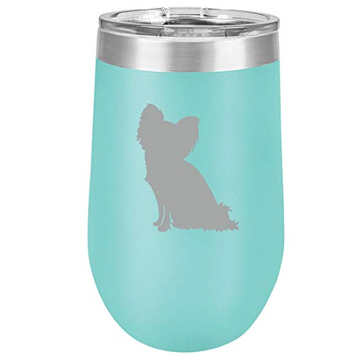 16 oz Double Wall Vacuum Insulated Stainless Steel Stemless Wine Tumbler Glass Coffee Travel Mug With Lid Papillon (Teal)