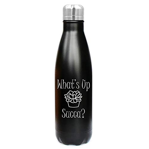 MIP Brand 17 oz. Double Wall Vacuum Insulated Stainless Steel Water Bottle Travel Mug Cup What's Up Succa Funny Cactus Succulent (Black)