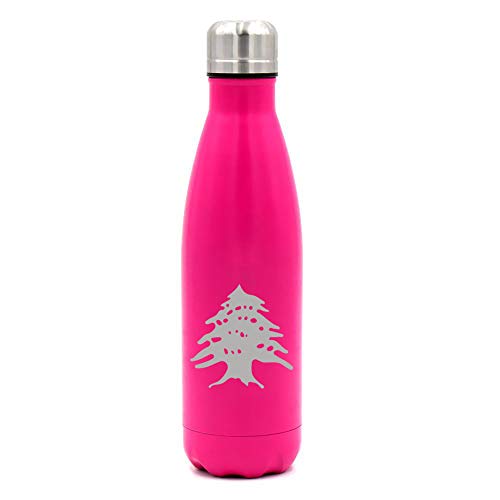 MIP Brand 17 oz. Double Wall Vacuum Insulated Stainless Steel Water Bottle Travel Mug Cup Cedar Tree Lebanon Lebanese (Pink)