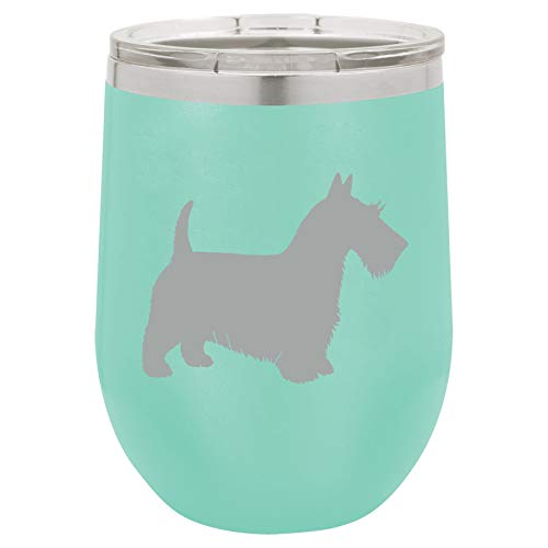 12 oz Double Wall Vacuum Insulated Stainless Steel Stemless Wine Tumbler Glass Coffee Travel Mug With Lid Scottie Scottish Terrier (Teal)