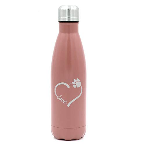 MIP Brand 17 oz. Double Wall Vacuum Insulated Stainless Steel Water Bottle Travel Mug Cup Love Heart Paw Animals (Rose Gold)