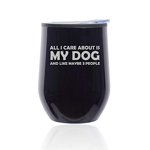 Stemless Wine Tumbler Coffee Travel Mug Glass With Lid All I Care About Is My Dog (Midnight Black)