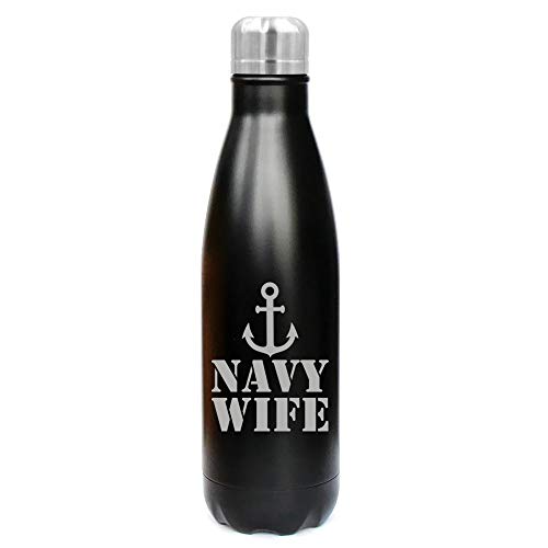 MIP Brand 17 oz. Double Wall Vacuum Insulated Stainless Steel Water Bottle Travel Mug Cup Navy Wife (Black)