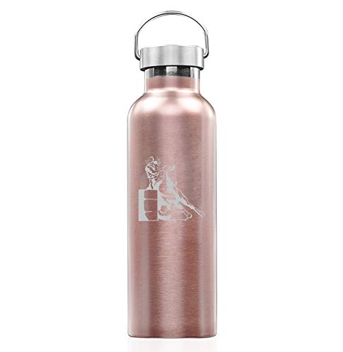 Rose Gold Double Wall Vacuum Insulated Stainless Steel Tumbler Travel Mug Female Barrel Racing Cowgirl (25 oz Water Bottle)