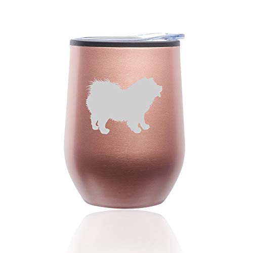 Stemless Wine Tumbler Coffee Travel Mug Glass With Lid Chow Chow (Rose Gold)