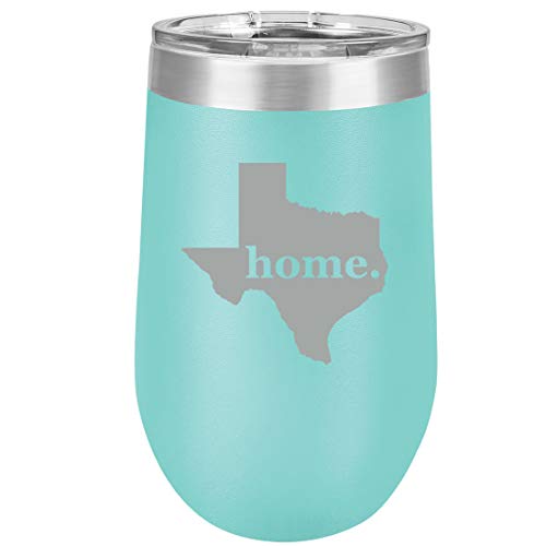 16 oz Double Wall Vacuum Insulated Stainless Steel Stemless Wine Tumbler Glass Coffee Travel Mug With Lid Texas Home (Teal)