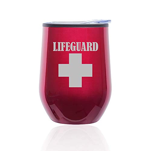 Stemless Wine Tumbler Coffee Travel Mug Glass With Lid Lifeguard (Fuchsia)