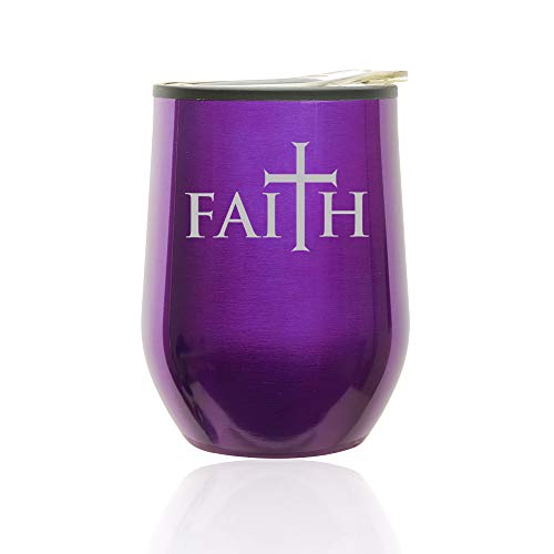 Stemless Wine Tumbler Coffee Travel Mug Glass With Lid Faith Cross (Royal Purple)