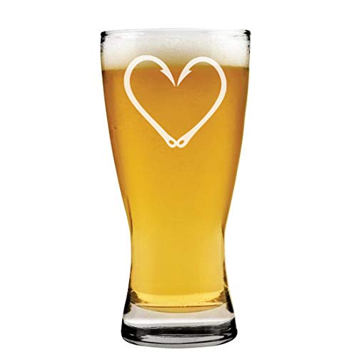 15 oz Beer Pilsner Glass Fishing Hooks Heart Love