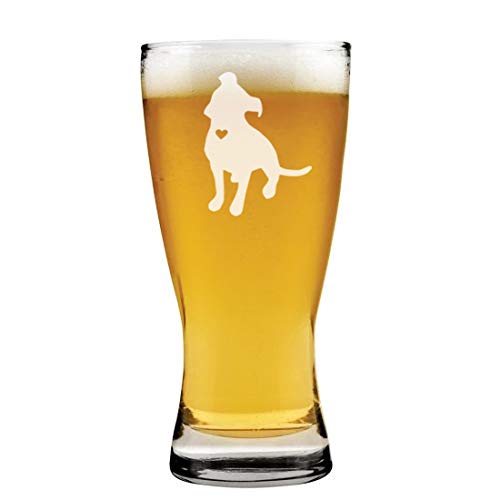 15 oz Beer Pilsner Glass Cute Pitbull with Heart