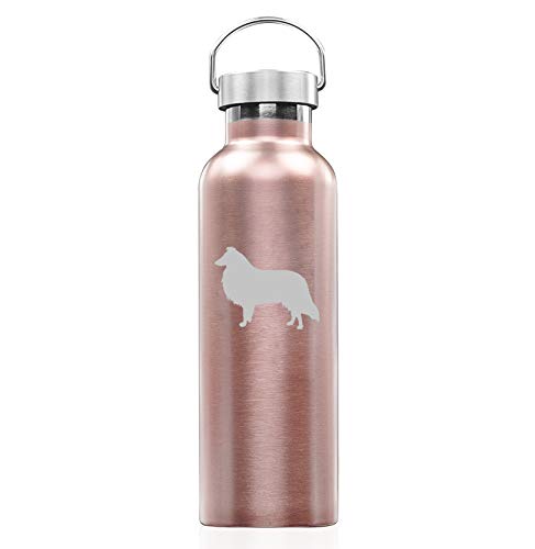 Rose Gold Double Wall Vacuum Insulated Stainless Steel Tumbler Travel Mug Collie (25 oz Water Bottle)