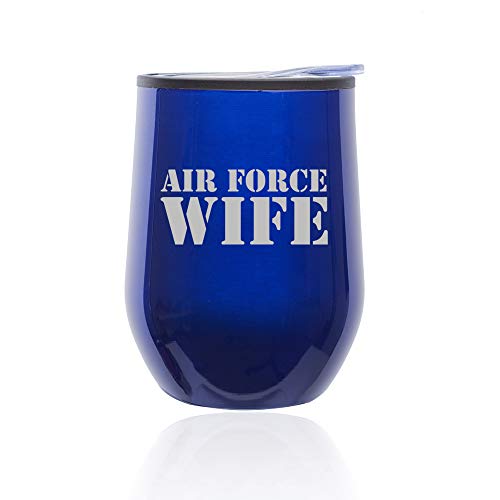 Stemless Wine Tumbler Coffee Travel Mug Glass With Lid Air Force Wife