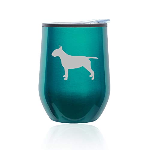 Stemless Wine Tumbler Coffee Travel Mug Glass With Lid Bull Terrier (Turquoise Teal)