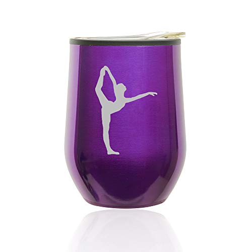 Stemless Wine Tumbler Coffee Travel Mug Glass With Lid Dancer Gymnastics (Royal Purple)