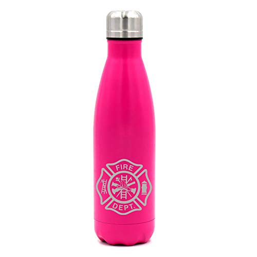 MIP Brand 17 oz. Double Wall Vacuum Insulated Stainless Steel Water Bottle Travel Mug Cup Fire Department Maltese Cross (Pink)