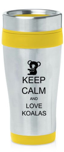 Yellow 16oz Insulated Stainless Steel Travel Mug Z1217 Keep Calm and Love Koalas