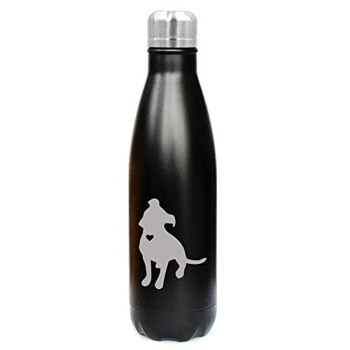 17 oz. Double Wall Vacuum Insulated Stainless Steel Water Bottle Travel Mug Cup Cute Pit Bull With Heart (Black)