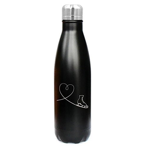 17 oz. Double Wall Vacuum Insulated Stainless Steel Water Bottle Travel Mug Cup Heart Love Ice Skating (Black)