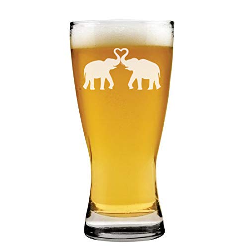 15 oz Beer Pilsner Glass Elephants Making Heart