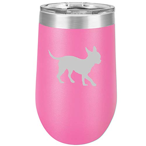 16 oz Double Wall Vacuum Insulated Stainless Steel Stemless Wine Tumbler Glass Coffee Travel Mug With Lid Chihuahua (Hot Pink)