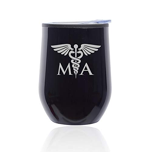 Stemless Wine Tumbler Coffee Travel Mug Glass With Lid MA Medical Assistant (Midnight Black)