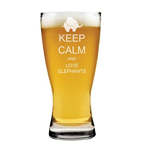 15 oz Beer Pilsner Glass Keep Calm And Love Elephants