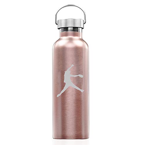 Rose Gold Double Wall Vacuum Insulated Stainless Steel Tumbler Travel Mug Female Softball Pitcher (25 oz Water Bottle)