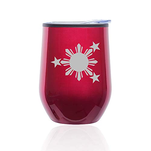 Stemless Wine Tumbler Coffee Travel Mug Glass With Lid Philippines Stars And Sun (Fuchsia)