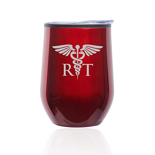 Stemless Wine Tumbler Coffee Travel Mug Glass With Lid RT Rad Tech Radiologic Technologist (Red)