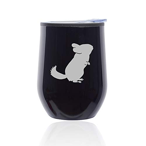 Stemless Wine Tumbler Coffee Travel Mug Glass With Lid Chinchilla (Midnight Black)