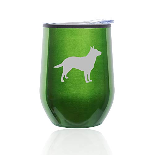 Stemless Wine Tumbler Coffee Travel Mug Glass With Lid Australian Cattle Dog (Green)