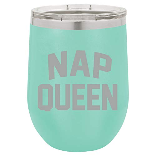 12 oz Double Wall Vacuum Insulated Stainless Steel Stemless Wine Tumbler Glass Coffee Travel Mug With Lid Nap Queen (Teal)