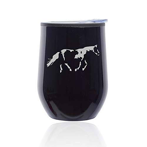 Stemless Wine Tumbler Coffee Travel Mug Glass With Lid Paint Horse (Midnight Black)