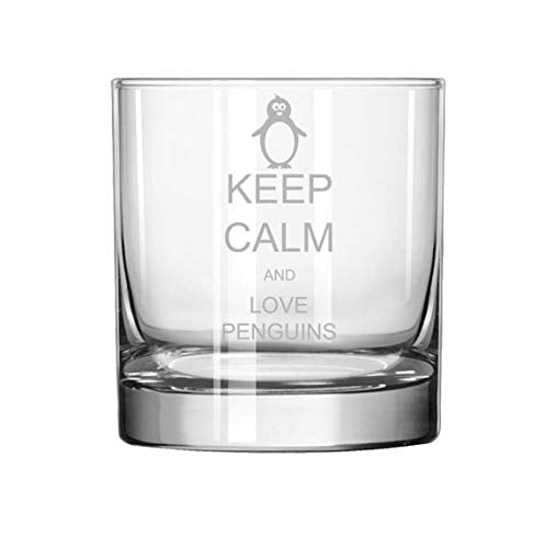 11 oz Rocks Whiskey Highball Glass Keep Calm And Love Penguins