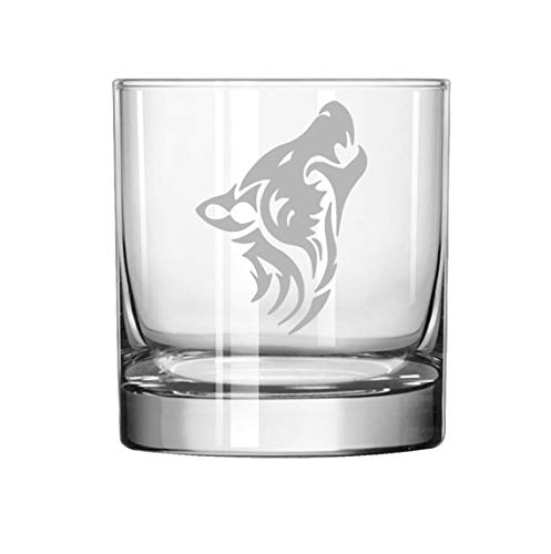 11 oz Rocks Whiskey Highball Glass Tribal Wolf