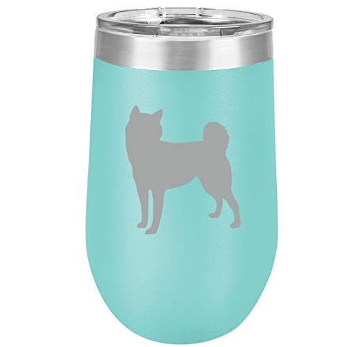 16 oz Double Wall Vacuum Insulated Stainless Steel Stemless Wine Tumbler Glass Coffee Travel Mug With Lid Shiba Inu (Teal)