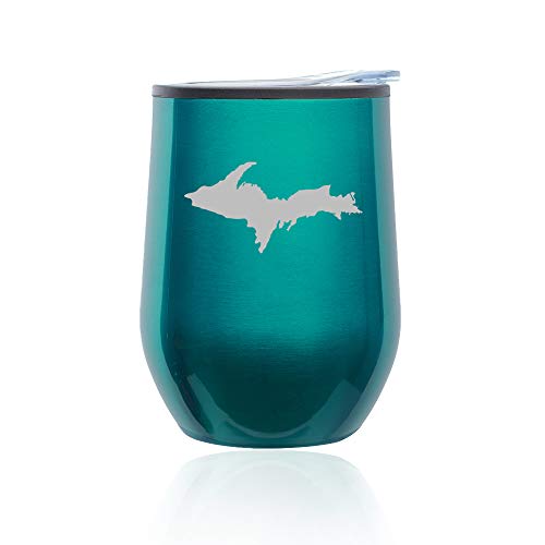 Stemless Wine Tumbler Coffee Travel Mug Glass With Lid Upper Peninsula Michigan (Turquoise Teal)