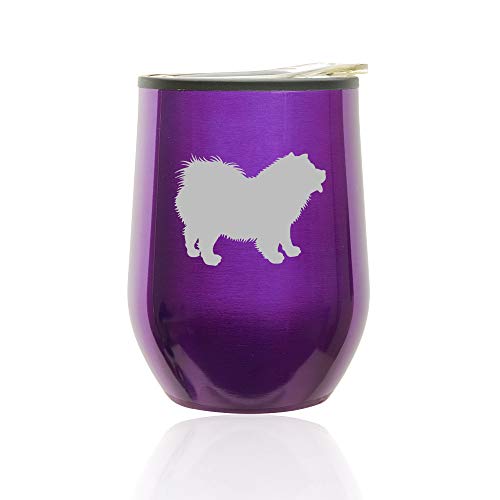 Stemless Wine Tumbler Coffee Travel Mug Glass With Lid Chow Chow (Royal Purple)