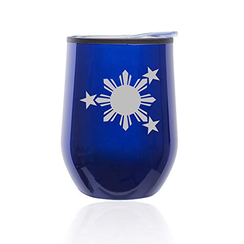 Stemless Wine Tumbler Coffee Travel Mug Glass With Lid Philippines Stars And Sun (Blue)