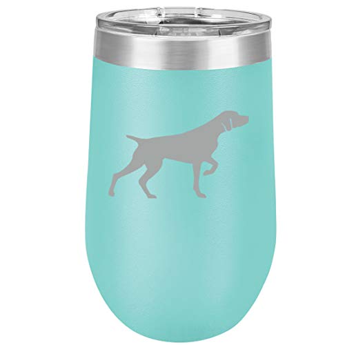 16 oz Double Wall Vacuum Insulated Stainless Steel Stemless Wine Tumbler Glass Coffee Travel Mug With Lid German Shorthaired Pointer (Teal)