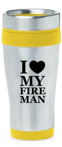 Yellow 16oz Insulated Stainless Steel Travel Mug Z1105 I Love My Fireman