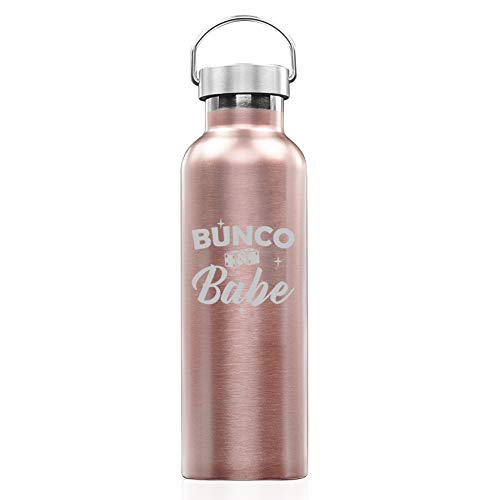 Rose Gold Double Wall Vacuum Insulated Stainless Steel Tumbler Travel Mug Bunco Babe (25 oz Water Bottle)