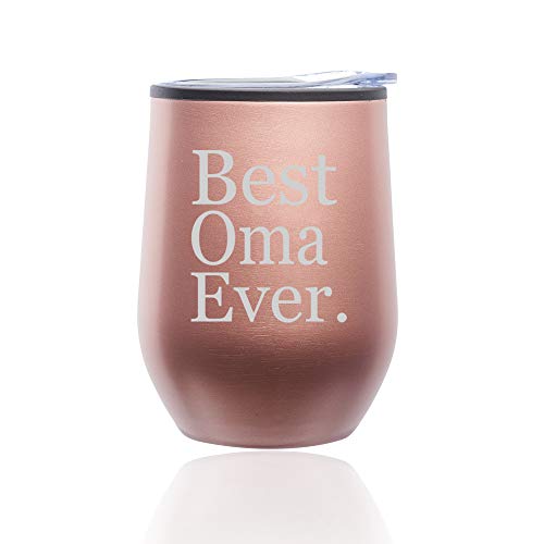 Stemless Wine Tumbler Coffee Travel Mug Glass With Lid Best Oma Ever Grandma Grandmother (Rose Gold)